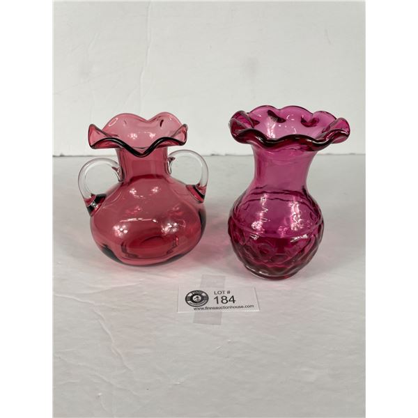 Pair of Vintage Cranberry Art Glass Posey Vases