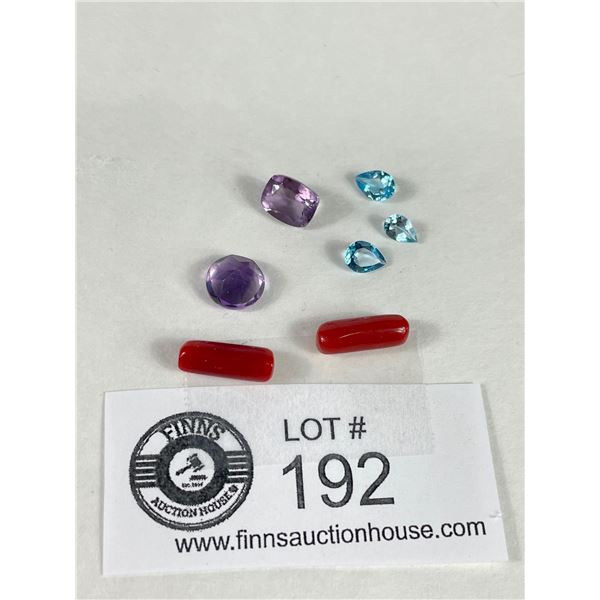 Natural Gemstones 13.285 ct. Various Sizes & Cuts- Amethyst,Coral, Swiss Blue Topaz