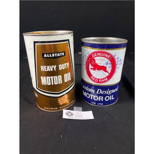 Genuine Red Ram Motor Oil Tin, No Lid plus Quaker State Motor Oil Can