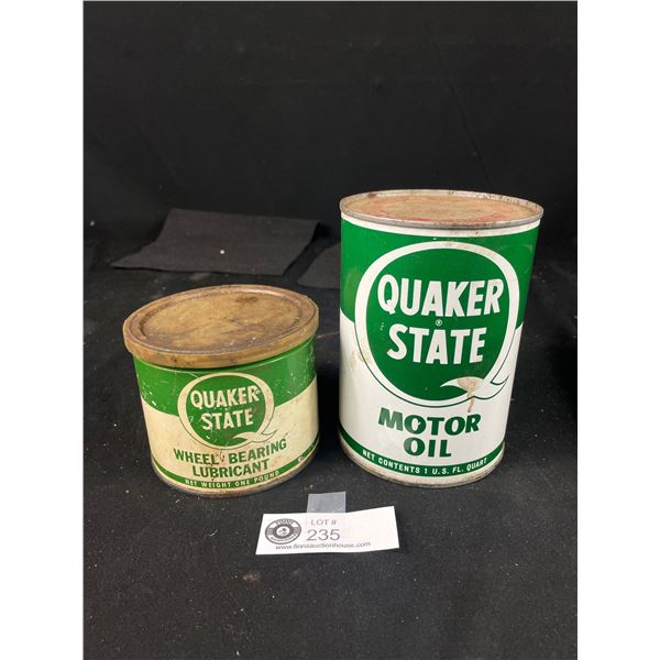 Vintage Quaker State 1 Lb Wheel Bearing Lubricant Tin plus Quaker State Motor Oil Tin