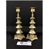 Image 1 : Pair of Vintage Heavy Brass Pagoda Style Candle Holders