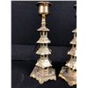 Image 3 : Pair of Vintage Heavy Brass Pagoda Style Candle Holders