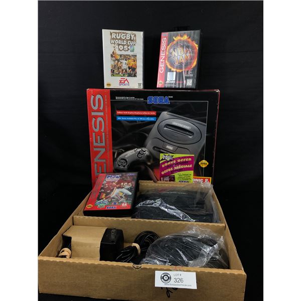 Sega Genisis Game System w/ Original Box and 3 Games, NFL, Rugby, NBA Jam