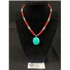 Image 1 : Vintage Turquoise Coral & Cloisonne Beads with Pendant Necklace 14.5" Length