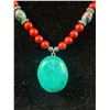 Image 2 : Vintage Turquoise Coral & Cloisonne Beads with Pendant Necklace 14.5" Length