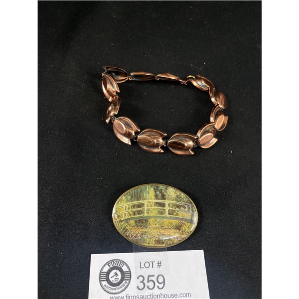 Vintage Renoir Copper Bracelet & Baptiste 2000 Copper Enamal Brooch