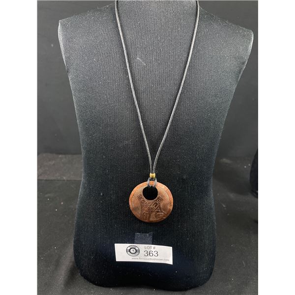 Vintage Hand Crafted Haida Copper Pendant with Black Cord Necklace