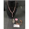 Image 1 : Avon Necklace Copper Cuff Bracelet with Hearts Charm,Heavy Metal Pendant& Copper Enamel Brooch