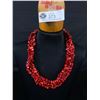 Image 1 : Beautiful Three Strands Dark Red Natural Coral Necklace 18" L