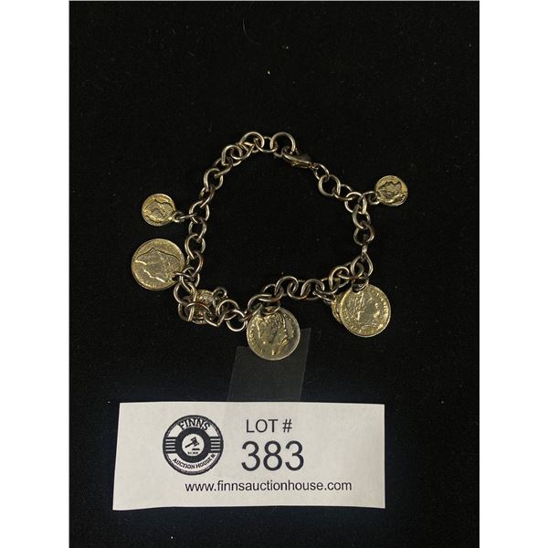 Vintage Silver Tone Coins Charm Bracelet