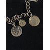 Image 2 : Vintage Silver Tone Coins Charm Bracelet