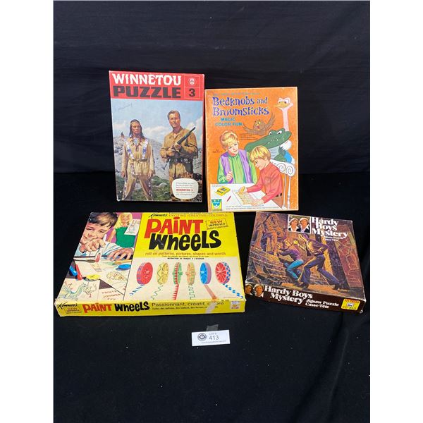 Lot of Vintage Games and Puzzels, Paintwheels, Hardy Boys, etc