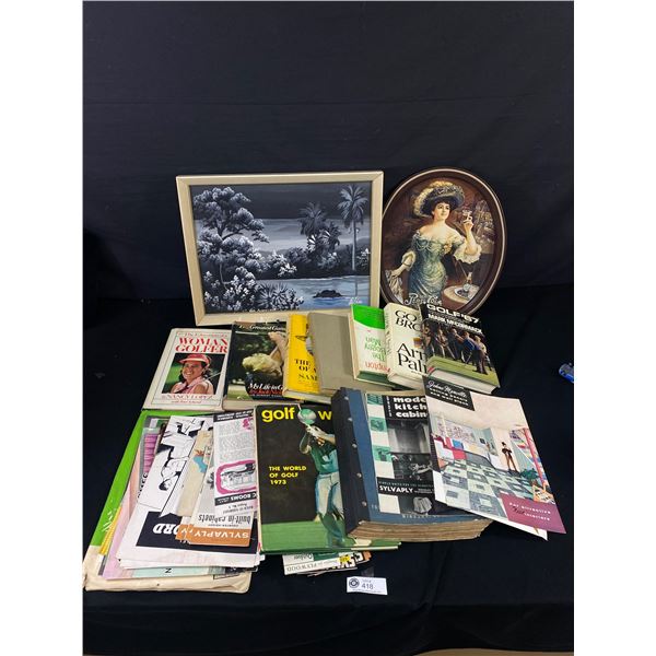 Vintage Book and Ephemera Lot + Signed Painting and Pepsi Tray