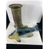 Image 1 : 17" Tall Embosed Copper Umbrella Stand and Glass Fish Tray
