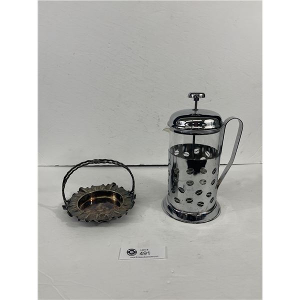 Coffee Press and Decorative Silver Plated Tray