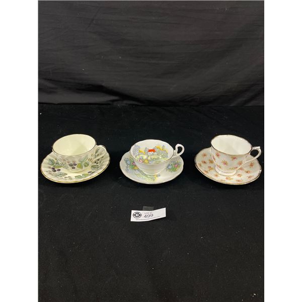 Lot of 3 Vintage Teacups and Saucers, Royal Albert, Royal Worcester, etc