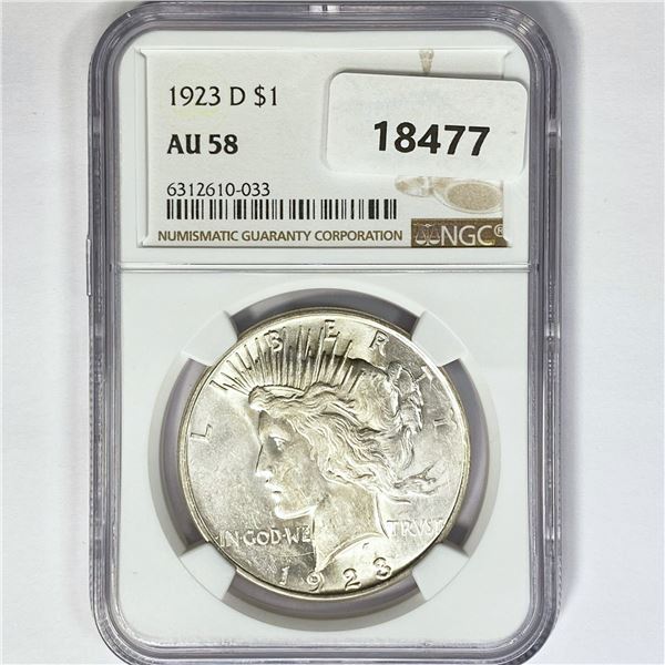 1923-D Silver Peace Dollar NGC AU58