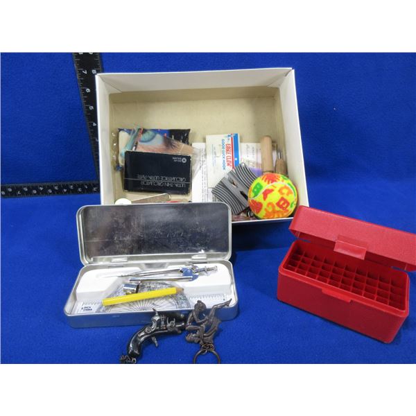 Lot of Misc. - Key Chains, Protractor Set, Case-Gard 222