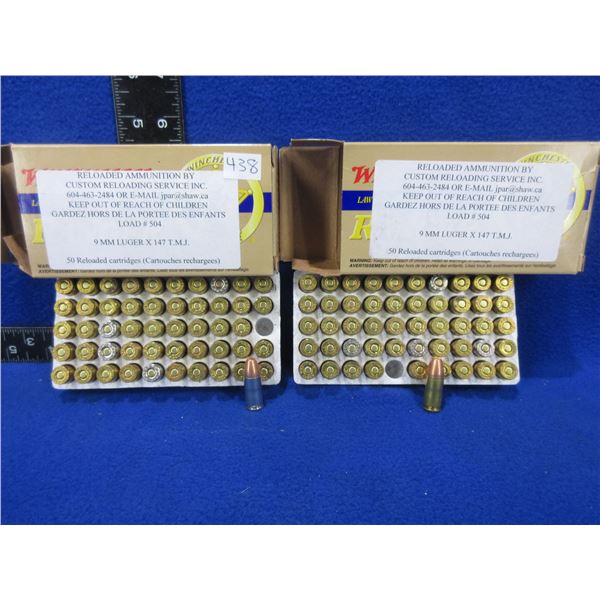 9MM Luger Reloads - 2 Boxes of 50