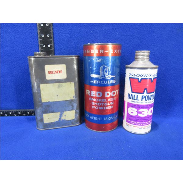 3 Empty Collector Powder Tins - Bullseye, Hercules, Win.