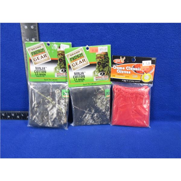 NEW - 2 Ninja Cotton 3/4 Masks and Game Cleaning Gloves
