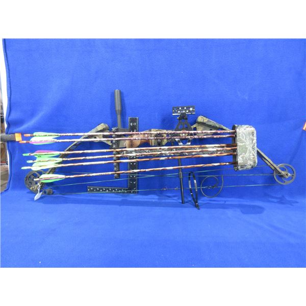 PSE Thunderbolt Compound Bow - LH, 27-28 Draw, 60#, Set up with Sights, Quiver, Rest, D Loop and 6 A