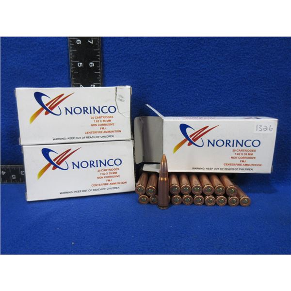 7.62X39 122gr FMJ Norinco Cartridges - 3 Boxes of 20