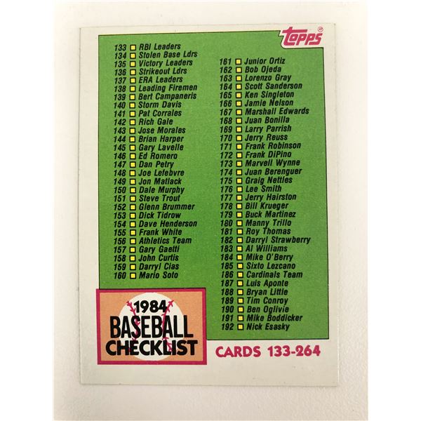 1984 Topps Baseball Card #233 Checklist 133-264