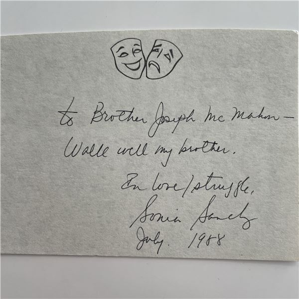 Poet Sonia Sanchez signed note
