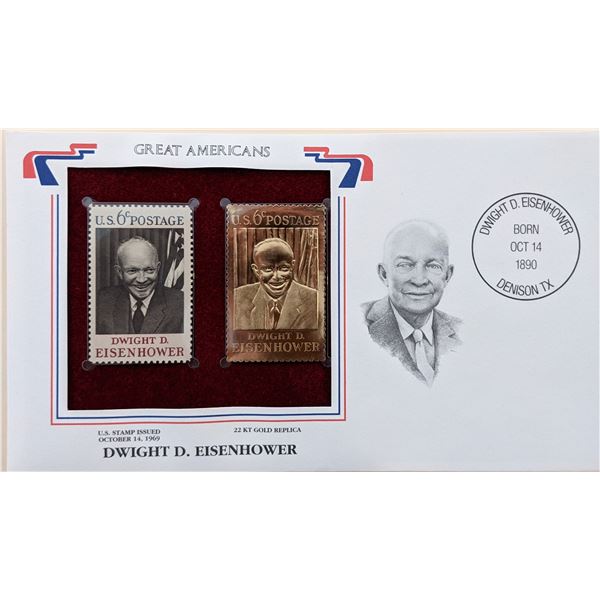 Great Americans Dwight D. Eisenhower  - 22k Gold Stamp Replica First Day Cover
