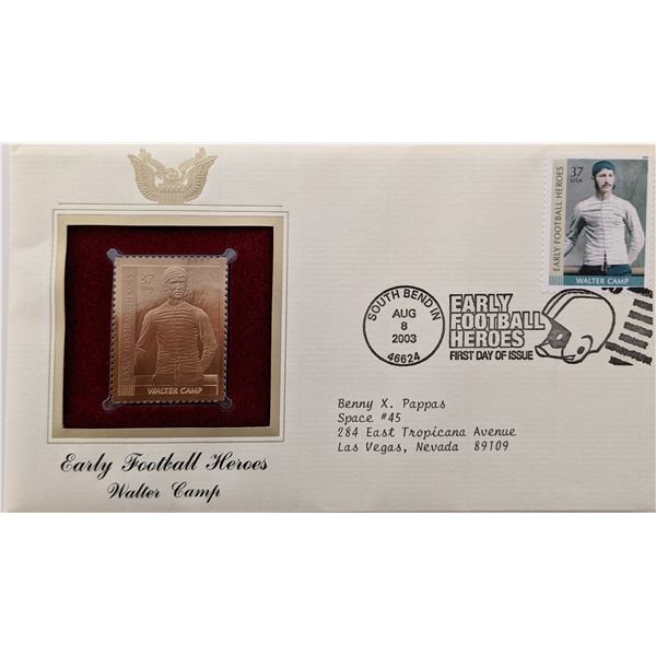 Early Football Heroes Walter Camp - Gold Stamp Replica First Day Cover