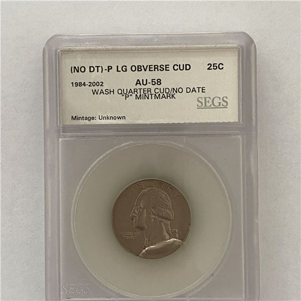 Rare 1984-2002 Washington 25c. AU-58. (No DT)-P LG Obverse Cud