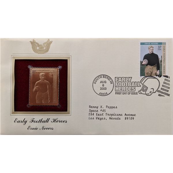 Early Football Heroes Ernie Nevers - Gold Stamp Replica First Day Cover
