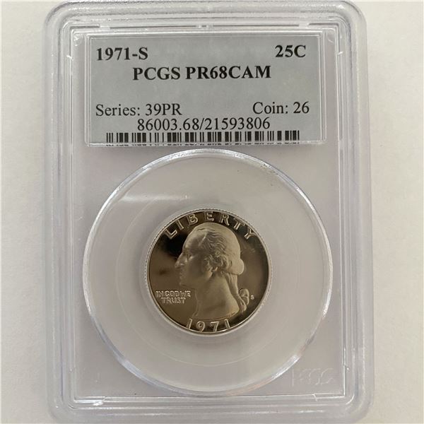 1971-S 25c Washington Quarter. PCGS PR68CAM