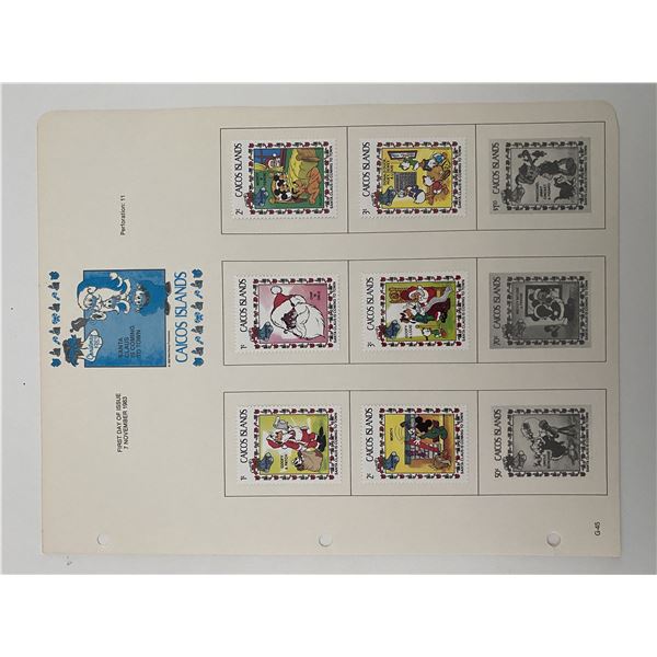 Walt Disney Mickey & Friends Santa Claus is Coming to Town, Christmas 1983 Stamp Sheet. Caicos Islan