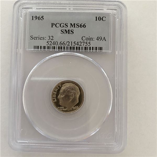 1965 10c  Roosevelt Dime - PCGS MS66 SMS