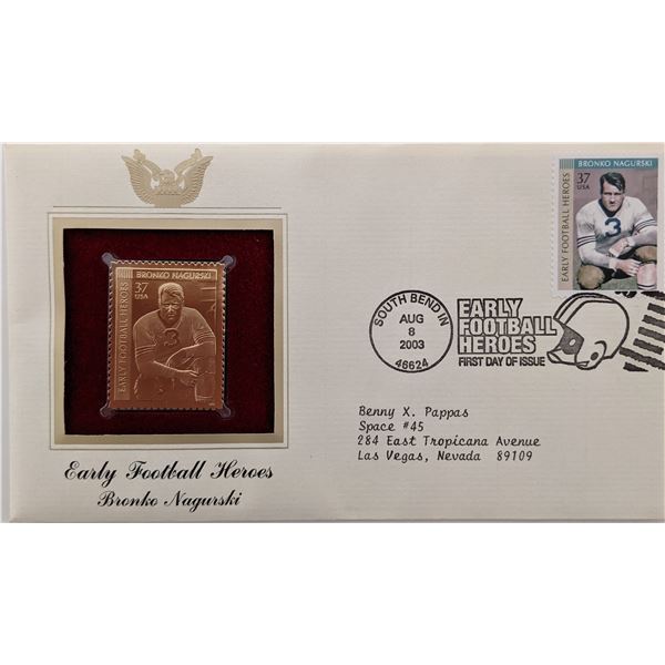 Early Football Heroes Bronko Nagurski - Gold Stamp Replica First Day Cover