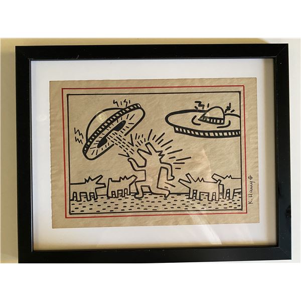 Keith Haring signed drawing in custom frame