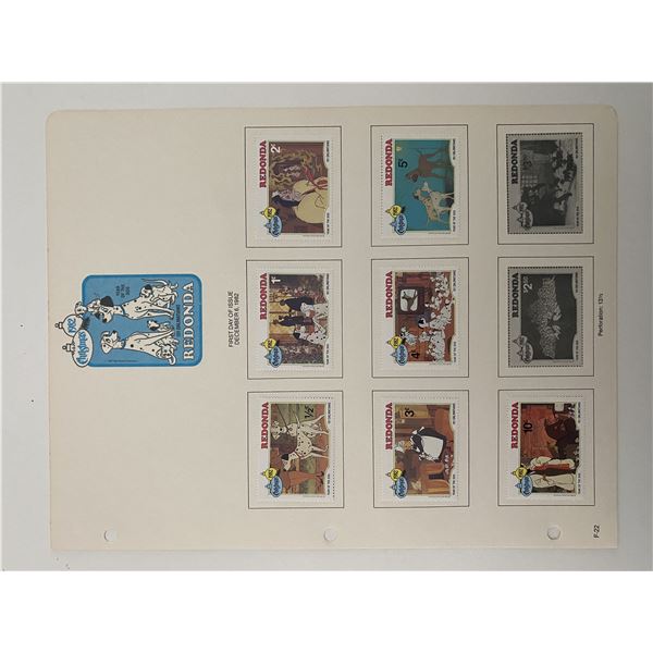 Walt Disney 101 Dalmatians, Christmas 1982 Stamp Sheet. Redonda