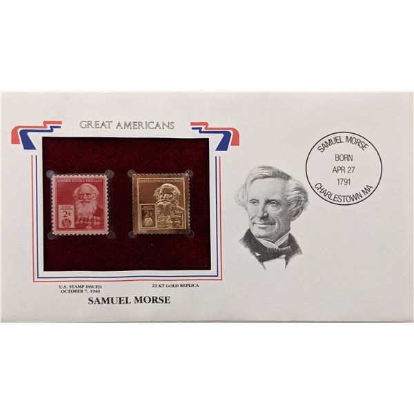 Great Americans Samuel Morse - 22k Gold Stamp Replica First Day Cover
