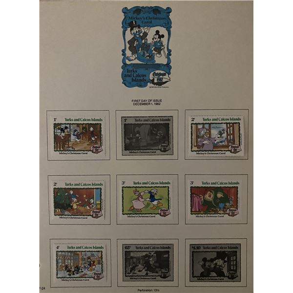 Walt Disney Mickey's Christmas Carol, Christmas 1982 Stamp Sheet. Turks and Caicos Islands.