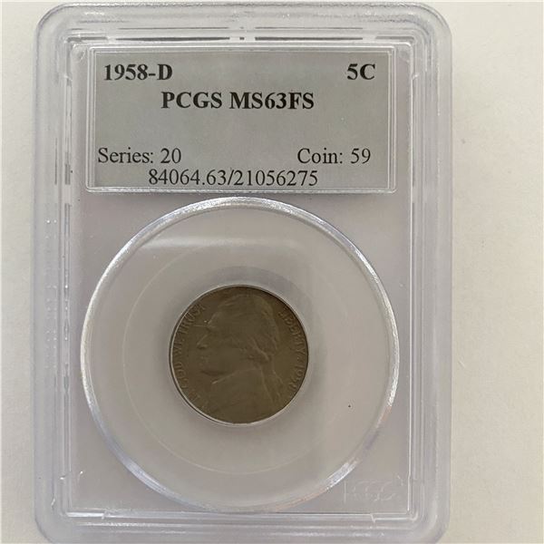 1958-D Jefferson 5 Cents. PCGS MS63FS