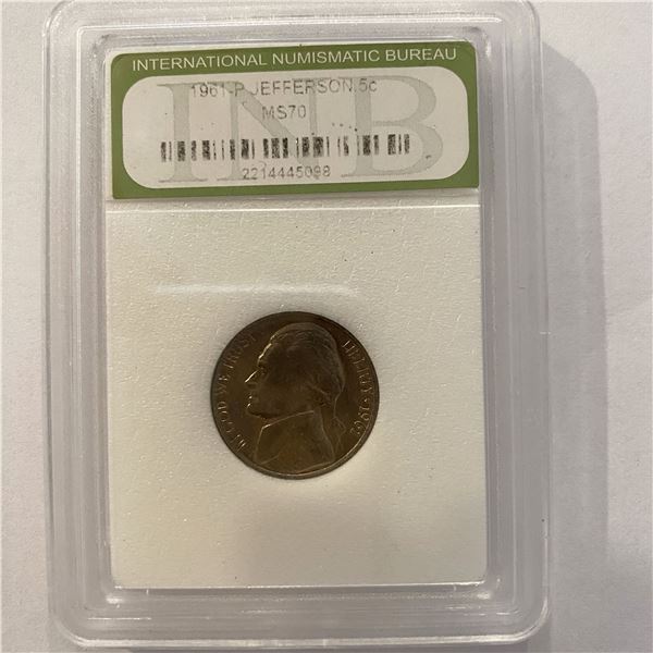 1961-P 5c Jefferson Nickel MS70