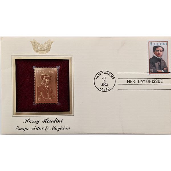 Harry Houdini Escape Artist and Magician - Gold Stamp Replica First Day Cover