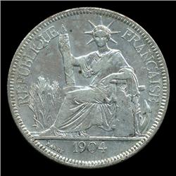 1904 France Indochina 1 Piaster AU+ (COI-5249)