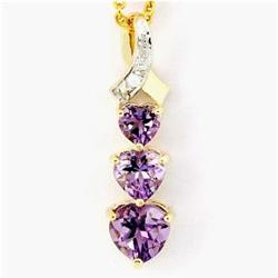1.42ct Natural Amethyst & Diamond 9ct 9K Gold Pendants  (JEW-1449)