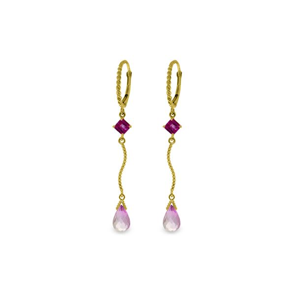 Genuine 3.5 ctw Pink Topaz Earrings 14KT Yellow Gold - REF-35V4W