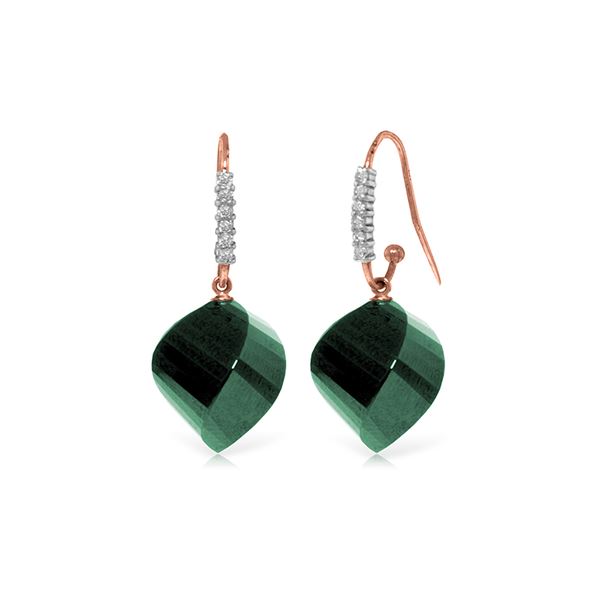 Genuine 30.68 ctw Green Sapphire Corundum & Diamond Earrings 14KT Rose Gold - REF-67A3K