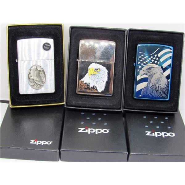 (3) MODERN AMERICAN EAGLE ZIPPOS