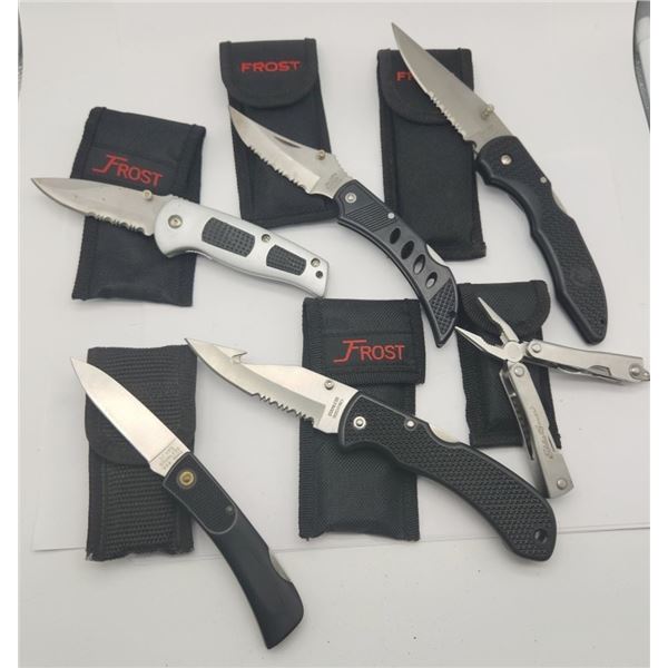 (6) UTILITY KNIVES in SHEATHS - LIKE NEW LOT